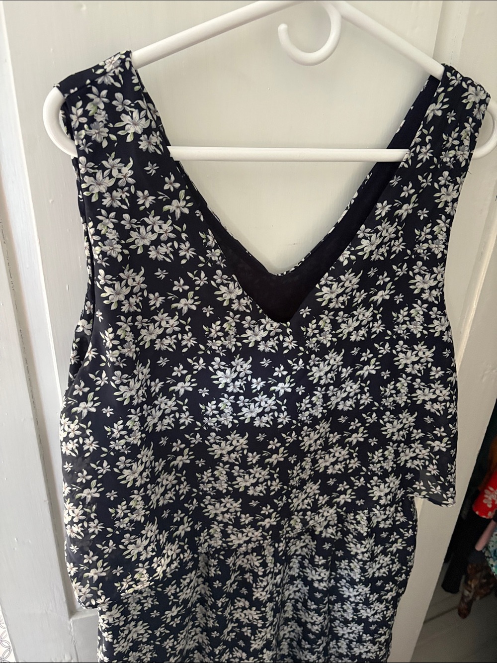 Black Floral V-Neck Romper with White Floral Print